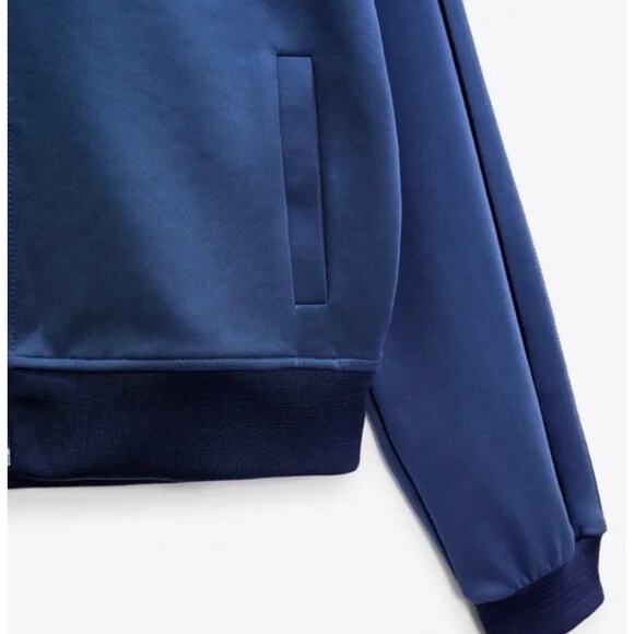 ZARA | Women's Full Zip Retro Jacket NEW Size Medium Blue Petrol Varsity Track - Picture 13 of 14